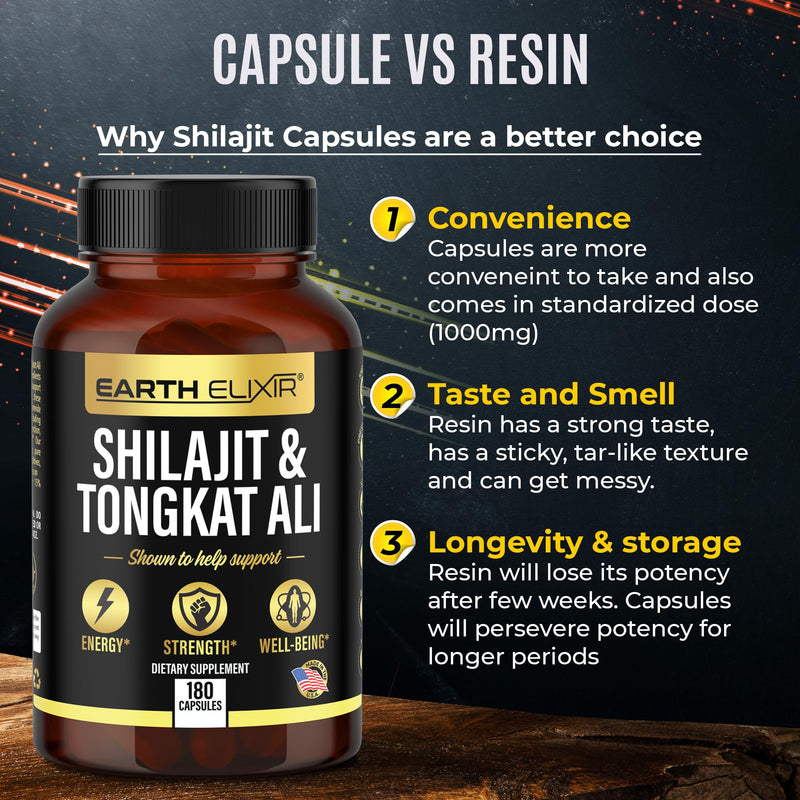 [Australia] - Shilajit 1000mg & Tongkat Ali 400mg (180 Capsules) Made in USA-Shilajit Supplement (20% Fulvic Acid) Shilajit Pure Himalayan Organic & Tongkat Ali for Men More Potent Than Shilajit Resin 