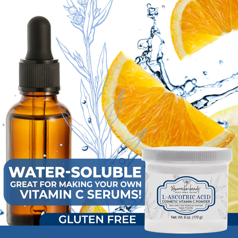 100% Pure L-Ascorbic Acid (Cosmetic Vitamin C Powder for Face) to Make Your Own Premium Beauty Serum, Skincare Mask Treatment, Hyaluronic Serums with Vit C & DIY Facial Skin Care Products 6 OZ 1