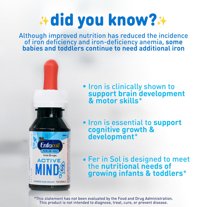 Enfamil Poly-Vi-Sol and Fer-in-Sol Iron Liquid Drop Multivitamin Supplements for Infants and Toddlers, 2x50 mL Dropper Bottle