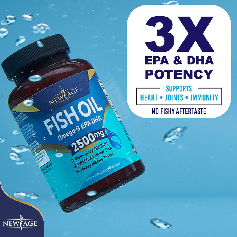 NEW AGE Omega 3 Fish Oil 2500mg Supplement Immune & Helath Support – Promotes Joint, Eye & Skin Health - Non GMO - EPA, DHA Fatty Acids Gluten Free (180 Softgels (Pack of 2)) 180 Softgels (Pack of 2)