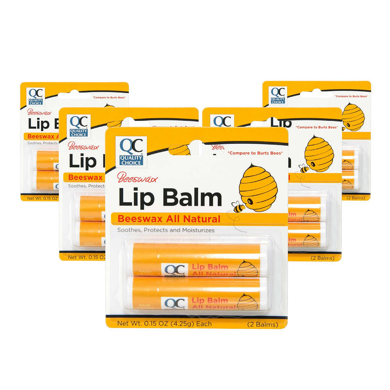Quality Choice Beeswax Lip Balm – All Natural Formula with Vitamin E & Coconut Oil – Hydrating Lip Care for Dry, Cracked Lips – 2 Tubes (0.15 oz Each), Long-Lasting Moisture 1