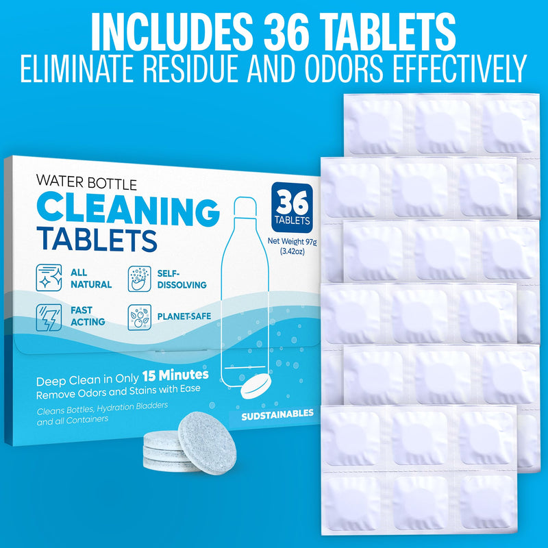 [Australia] - SoJourner Bags Water Bottle Cleaning Tablets - 36 Pack, Chlorine & Odor Free, Hydration Bladder and Water Bottle Cleaner Tablets, Removes Stubborn Stains & Odors 