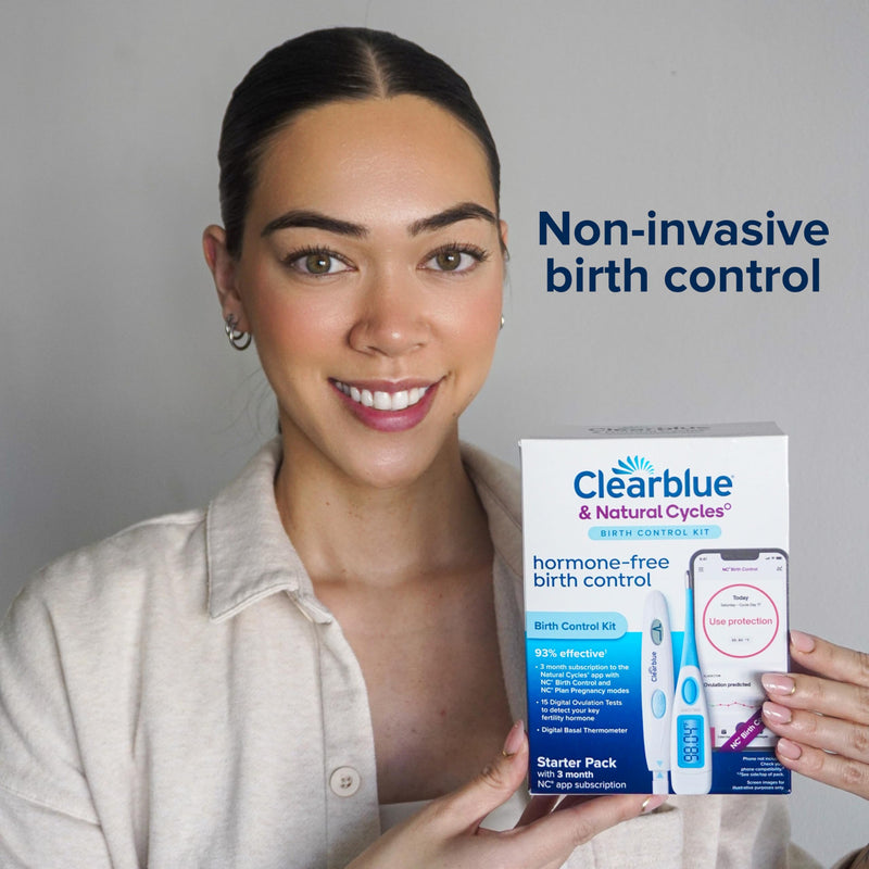 Clearblue & Natural Cycles Hormone-Free Birth Control Kit Starter Pack, 3 Month Subscription to The Natural Cycles app, 15 Digital Ovulation Tests, 1 Digital Basal Thermometer