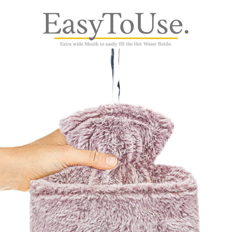 [Australia] - Qomfor Hot Water Bottle with Soft Cover - 2L Hot Water Bottle with Kangaroo Pocket Leak-Proof - Bed Bottle for Adults and Children, Ideal for Pain Relief - Fluffy Cuddly Cover (Plum) Plum 