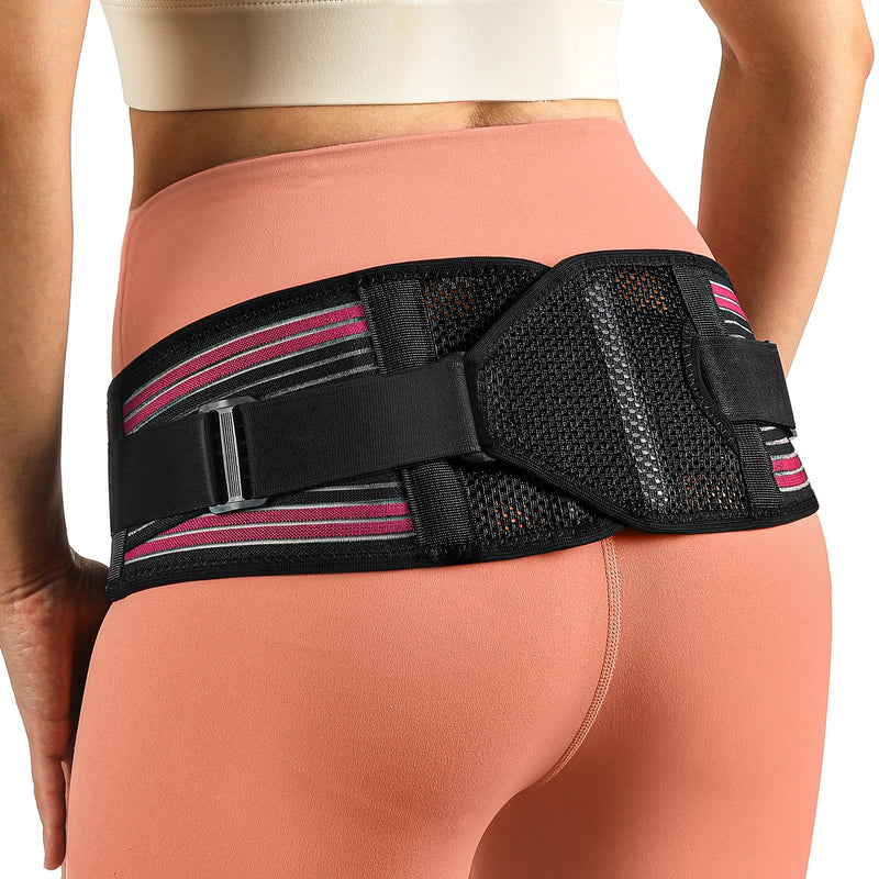 [Australia] - X-Shape Hip Brace - SI Joint & Sacroiliac Support Belt for Sciatica Pain Relief, Postpartum Recovery, Pelvic Stabilization - Breathable Two-Panel Design with 4 Silicone strips (Adjustable, L) Rose 