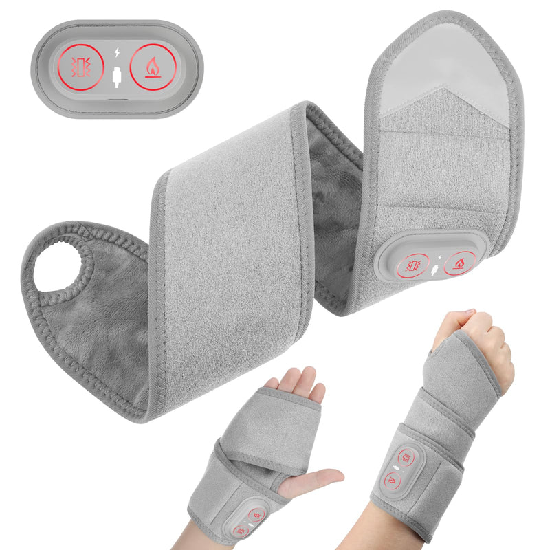 Cordless Wrist Heating Pad Massage, Wrist Massager for Carpal Tunnel, Heated Wrist Brace, 660nm 850nm Red Light Therapy for Wrist, Hand and Wrist Massager with Heat, Silver Gray