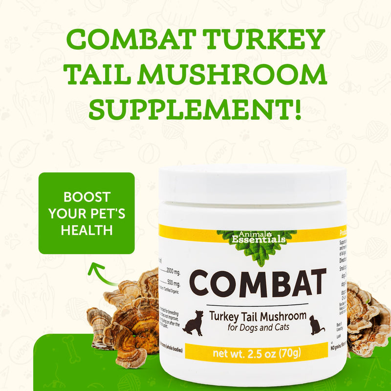 Animal Essentials Combat Turkey Tail Mushroom Supplement for Dogs & Cats - Critical Immune Defense, Supports Cognitive Function, Mushroom Powder Extract, Organic Turkey Tail - 2.5 Oz (Pack of 1) - PawsPlanet Australia