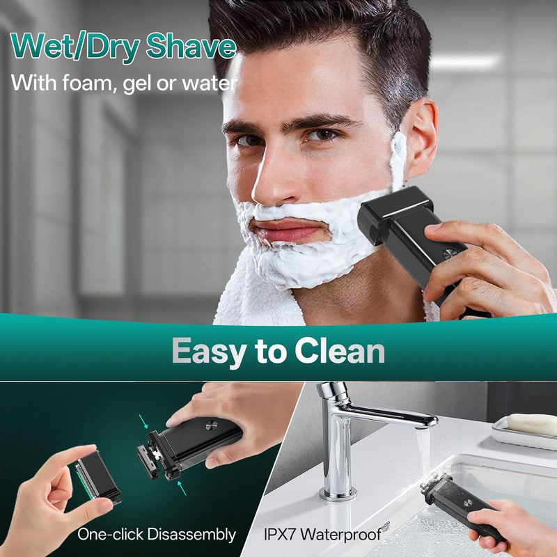Electric Razor for Men Face,2 Adjustable Speeds Foil Shavers for Men for Beard/Face Beard Trimmer Waterproof Wet & Dry with 3 Floating Blade LED Display USB-C Fast Rechargeable for Travel & Home Blacksliver