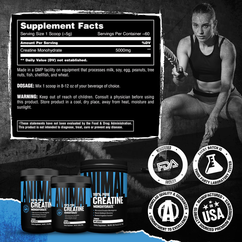 [Australia] - Animal Creatine Monohydrate Powder ‚Äì Micronized Creatine for Women and Men, Supports Muscle Growth, Strength, Endurance, Recovery and ATP Production, Gym & Workout Supplements - Unflavored, 300g 300g (Pack of 1) 