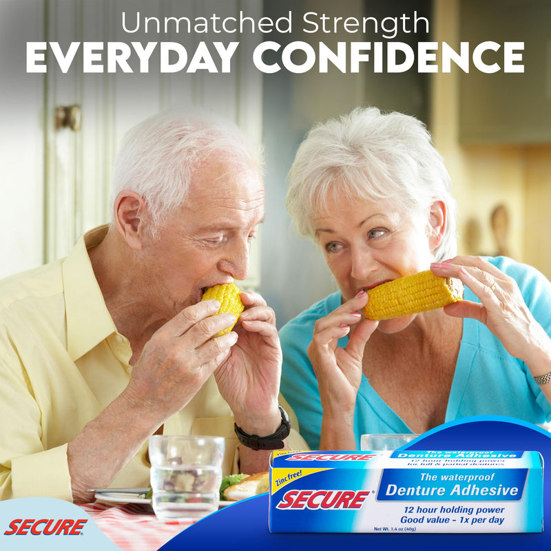 [Australia] - Secure Waterproof Denture Adhesive - Zinc Free - Extra Strong Hold For Upper, Lower or Partials - 1.4 oz (Pack of 5) 