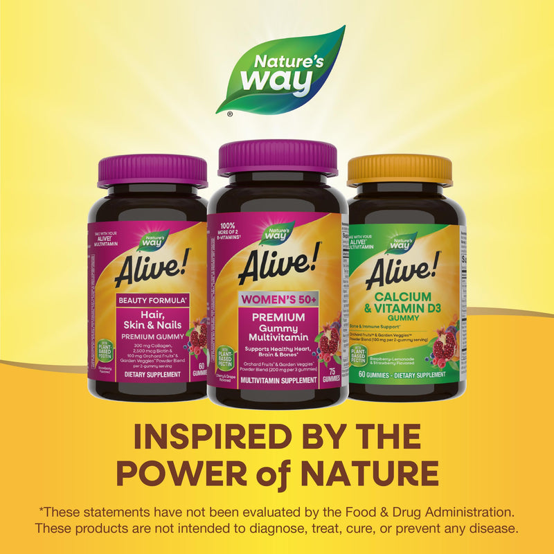 Nature's Way Alive! Premium Women's 50+ Gummy Multivitamin, 75 ct | 16 Nutrients; Grape and Cherry Flavored Gummies with Plant-Based Pectin; Supports Heart, Brain, Immune, Bone, and Eye Health* 75 Count (Pack of 1)