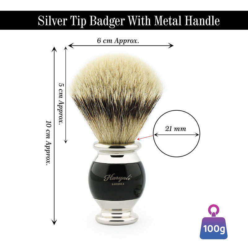 [Australia] - Haryali London Shaving Brush - Silvertip Badger Hair Shaving Brush - Black Metal Handle Shaving Brush - Stainless Steel Shaving Stand - Shaving Brush Holder 