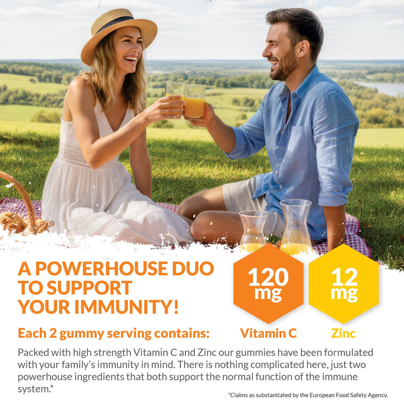 Nu U Nutrition - Vitamin C and Zinc Gummies - 90 Vegan Gummies - 120mg Vitamin C & 12mg Zinc per Serving - Natural Orange Flavour - Made in the UK