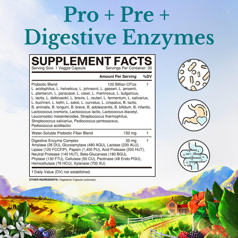 [Australia] - VITALITOWN Probiotics 120 Billion CFUs | 36 Strains, with Prebiotics & Digestive Enzymes for Men Women | Shelf Stable | Digestive Health & Immune Support | Vegan, Non-GMO | 30 Delayed Release Veg Caps 120 Billion CFUs 30 Count (Pack of 1) 