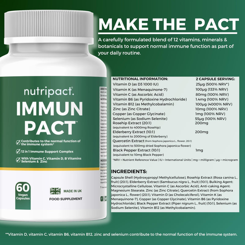 Advanced Immune Support Supplement for Women & Men – 12-in-1 Vitamin, Mineral & Botanical Complex with Vitamin C, Vitamin D3, Zinc, Selenium, Elderberry, Quercetin, Rosehip & Vitamin B12 – 60 Capsules