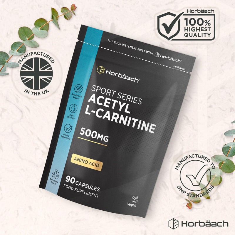 Acetyl L-Carnitine 500mg | 90 Vegan Capsules | High Strength ALCAR Supplement | Amino Acid | By Horbaach