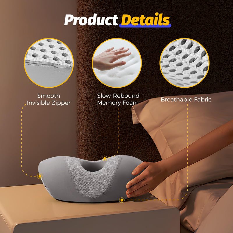 [Australia] - Ear Piercing Pillow for Side Sleepers with Ear Hole for CNH, Ear Pain Relief and Pressure Sores, Memory Foam Contoured Design Side Sleeping Pillow, Breathable Cotton Blend(Charcoal Grey) 