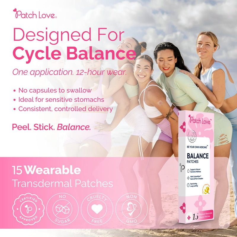 Cycle & Mood Balance Patches for Women - Daily Wearable Patch with CohoshMax Complex, Passion Flower, Damiana & Gotu Kola - Hormone Balance Support - Vegan - 15 Patches - Made in UK