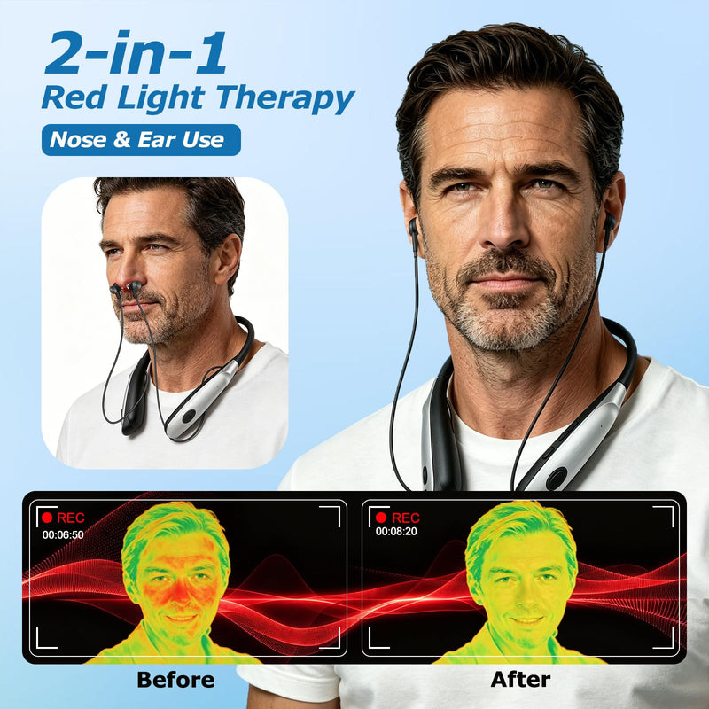 ENLEE 650nm Red Light Therapy Device for Ears & Nose Care, Black | 2-in-1 and Rechargeable Design, Daily Nose Comfort & Hearing Wellness Support, Auto Timer and 3 Modes