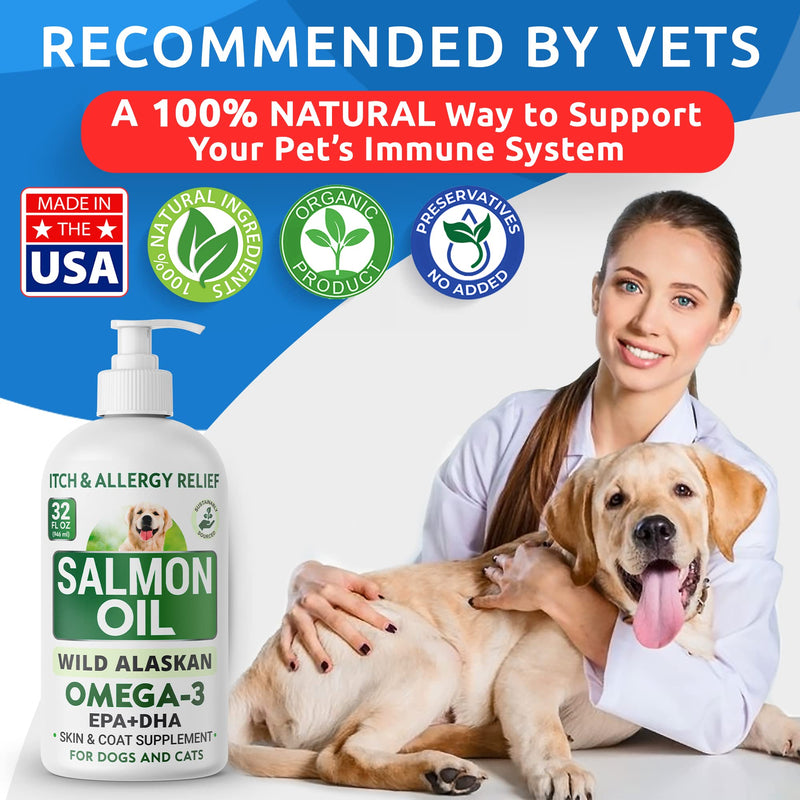BARK&SPARK Salmon Oil for Dogs & Cats - Natural Omega-3 Fish Oil for Dogs - Skin & Coat Support - Liquid Food Supplement for Pets - EPA+DHA Fatty Acids for Joint Function, Immune & Heart Health 32oz - PawsPlanet Australia