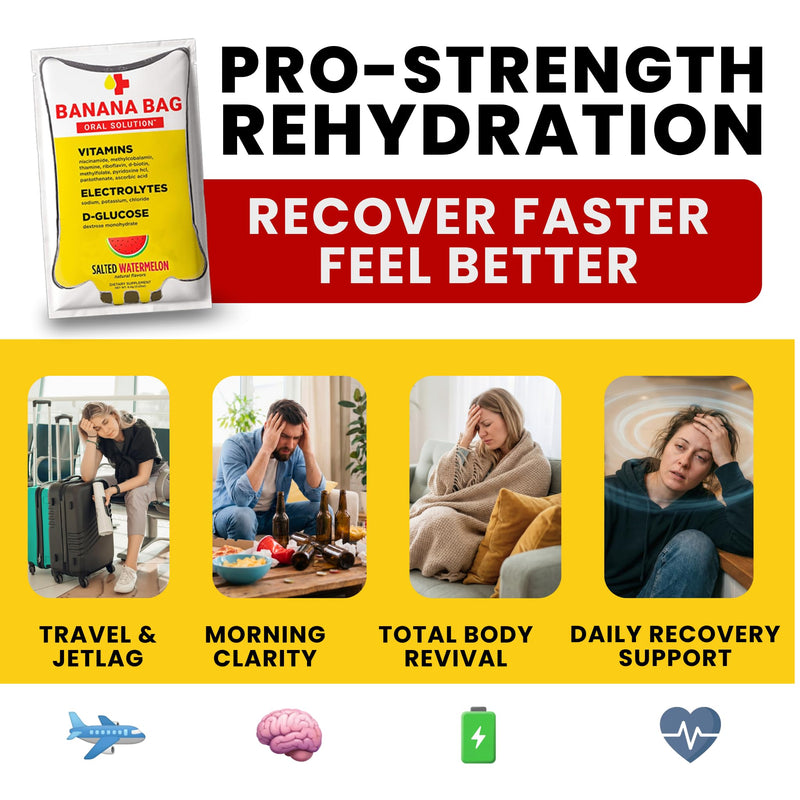 Banana Bag Electrolytes Vitamin Powder Hydration Drink Mix, Lemon Lime 5Pk | IV-level hydration powder packets w/ Electrolytes + Vitamin C & B-complex. Fast rehydration after exercise & alcohol recovery 5-Pack