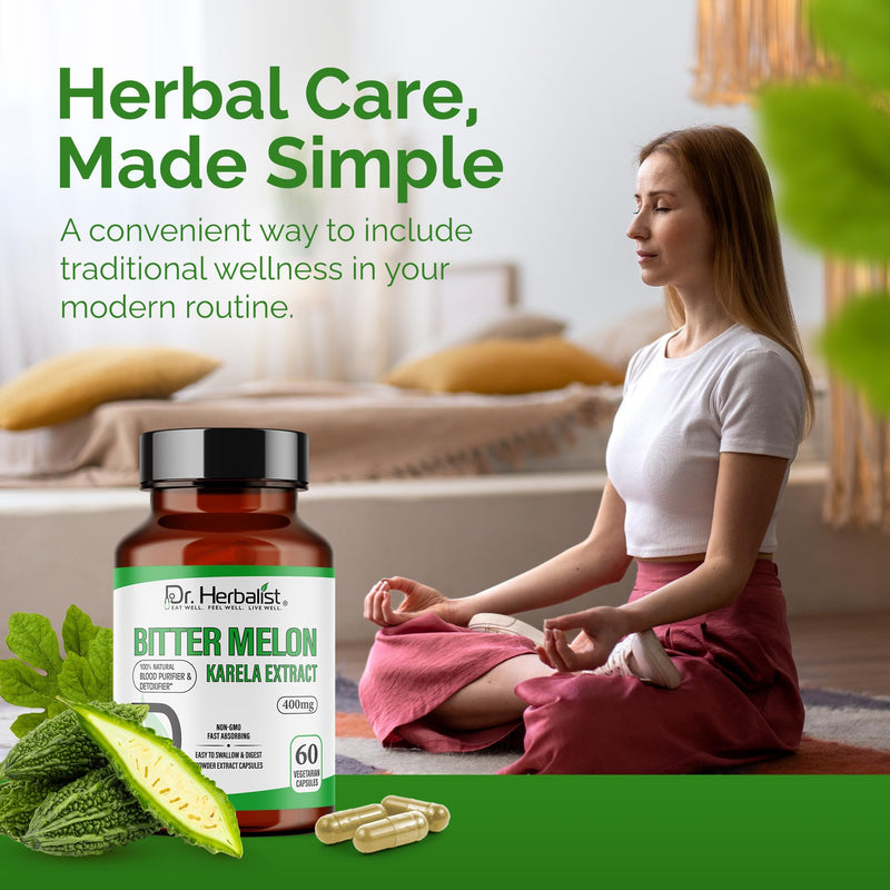 [Australia] - Dr. Herbalist Bitter Melon / Karela Extract 400mg - 60 Capsules| Non-GMO | Fasting Absorbing | Vegetarian. 