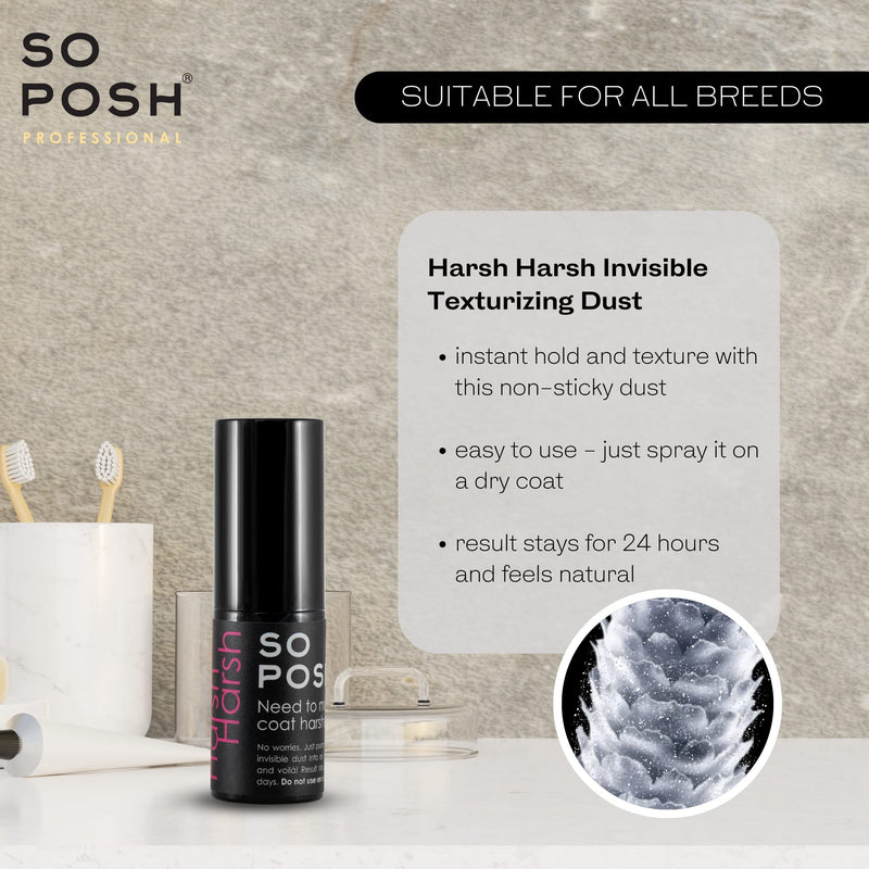 So Posh Harsh Harsh Dust - Styling for Dogs Adds Instant Texture, Completely Invisible, Adds Hold to Paws, Moustaches, & Top Knots, Secret Recipe. 1.2 Oz - PawsPlanet Australia