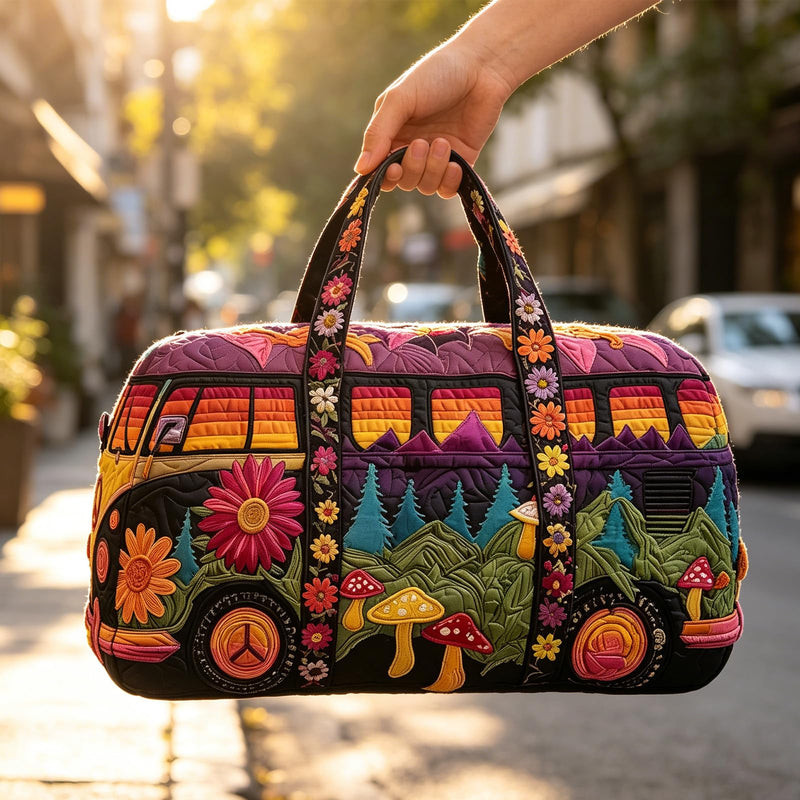 Hippie Quilted Weekender Travel Bag for Women, Bohemian Multifunctional Zipper Tote Bag, Retro Book Aesthetic Duffle Handbag for Weekend Trip, Party, Gym Daily Use, 1 Pack Hippie bag Color4