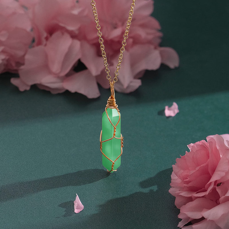 [Australia] - Healing Crystal Necklace Wire Wrapped Natural Point Pendant Necklace Hexagonal Reiki Spiritual Quartz Gemstone Stone Jewelry for Women Men Aventurine 