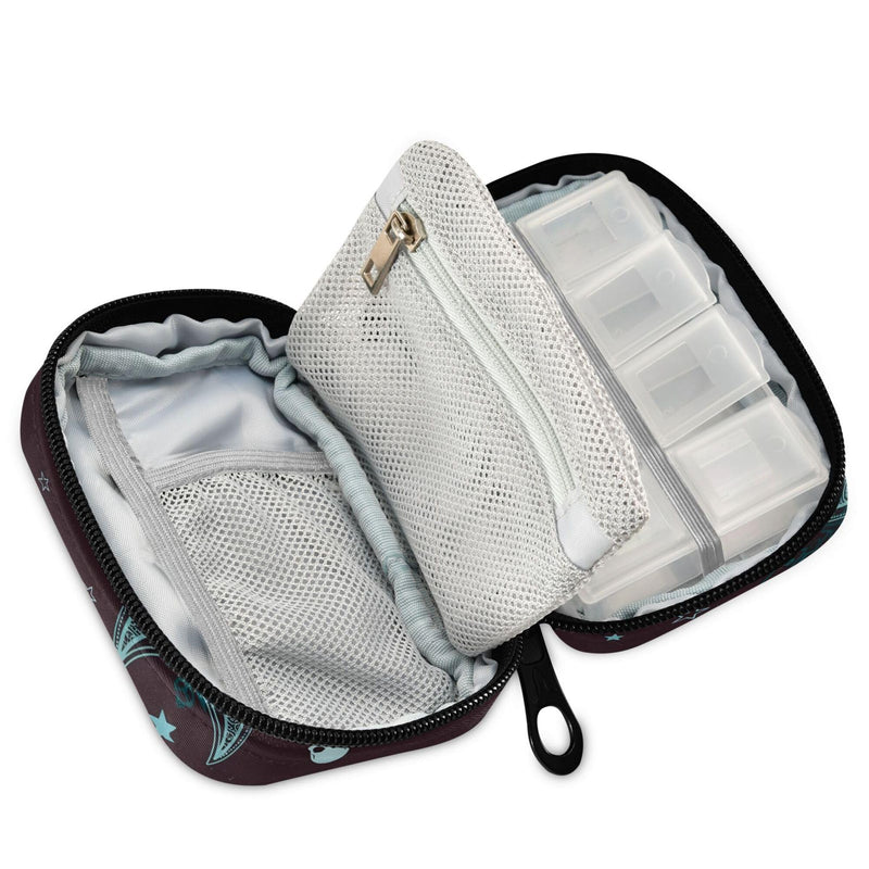 Travel Pill Organizer Bag Weekly Pill Organizer Case Gothic Skull Butterfly Portable Small Daily Pill Boxes for Vitamin Fish Oils Supplement Holder with Zipper Compact Size Skulls 214