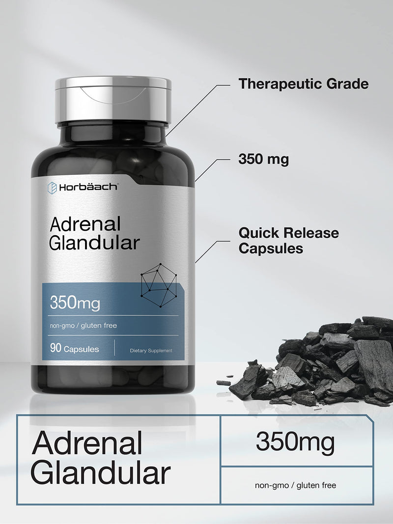 Horbäach Raw Adrenal Glandular | 350 mg | 90 Capsules | Non-GMO, Gluten Free Supplement 90 Count (Pack of 1)