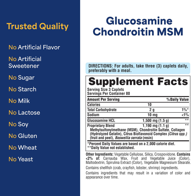 [Australia] - Puritan's Pride Glucosamine Chondroitin MSM Dietary Supplement for Joint Health, 240 Coated Tablets(Packaging may vary) 