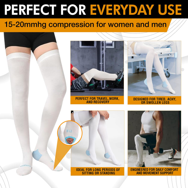 [Australia] - Doc Miller TED Hose Thigh High Anti Embolism Stockings for Women & Men, Hospital Style Surgical Stockings, Plus Size White Compression Socks 15-20mmHg, Support Hose with Inspection Hole 5X-Large (1 Pair) 