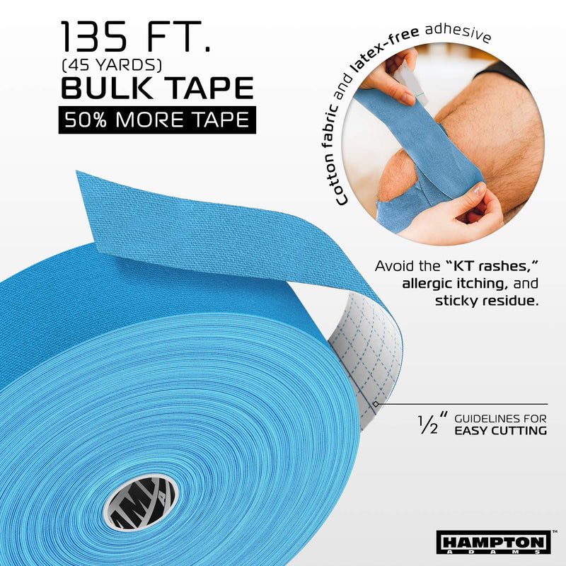 [Australia] - Hampton Adams | As Seen on Shark Tank | Elastic Kinesiology Tape (Bulk Roll) | 135ft Uncut | Supports & Protects Muscle Wrist Knee Shoulder Back Plantar Fasciitis | Waterproof Hypoallergenic 1-Pack Blue 