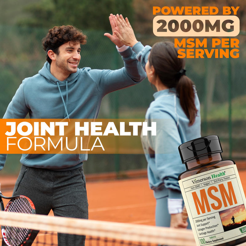 [Australia] - MSM 2000mg - Joint Support Supplement for Cartilage & Joint Health. Antioxidant Properties. Aids Inflammatory Response. Occasional Discomfort Relief - Back, Knees, Hands. Non-GMO. Vegan. 50 Day Supply 100 Count (Pack of 1) 