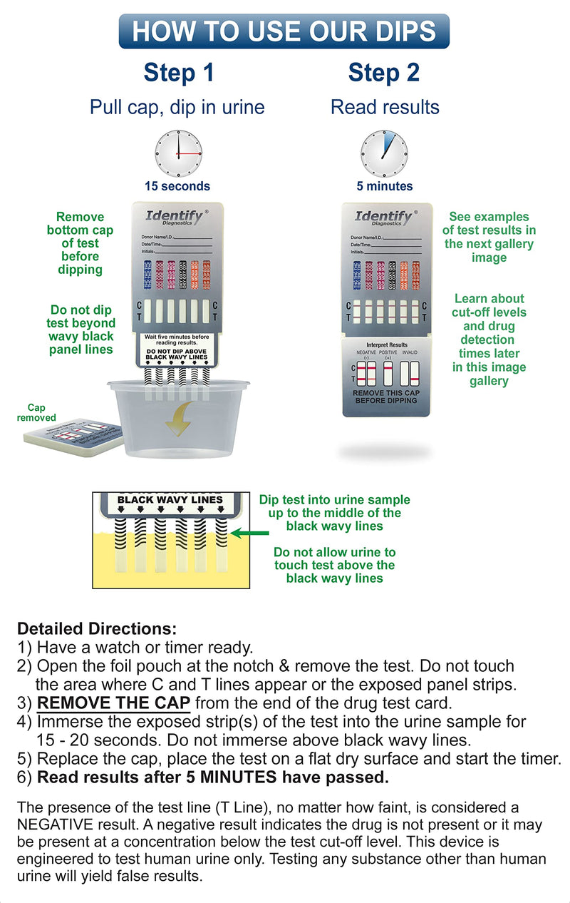 Identify Diagnostics Drug Test Cards | 5 Pack | 12 Panel CLIA Waived Instant Urine Marijuana Drug Test Dip Kit for AMP,BAR,BUP,BZO,COC,MDMA,MET,MOP|OPI,MTD,OXY,PCP,THC