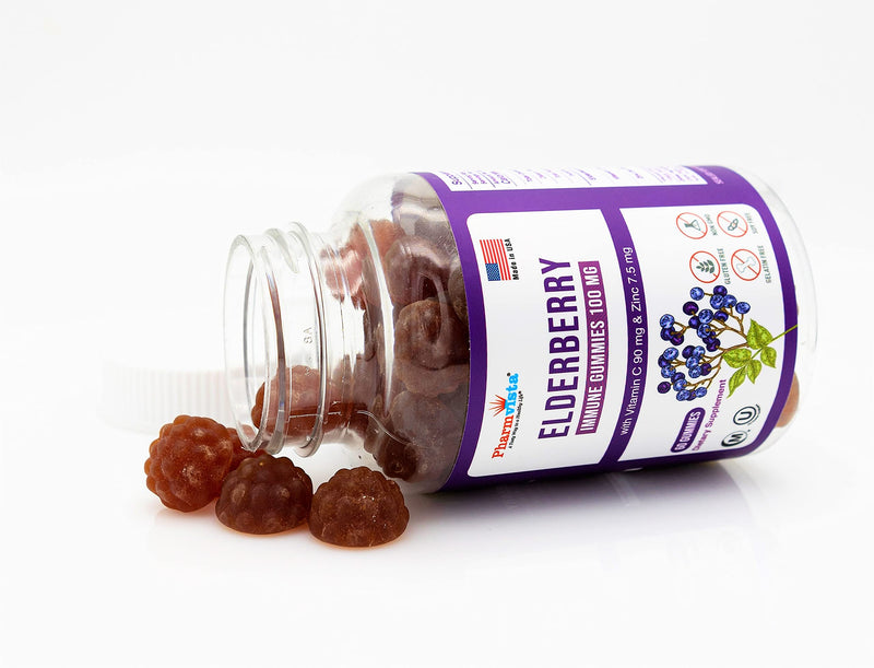 Elderberry Gummies 100mg with Vitamin C and Zinc - Immune Support, Gluten Free Gummies with 7% Anthoycyanin - 60 Count
