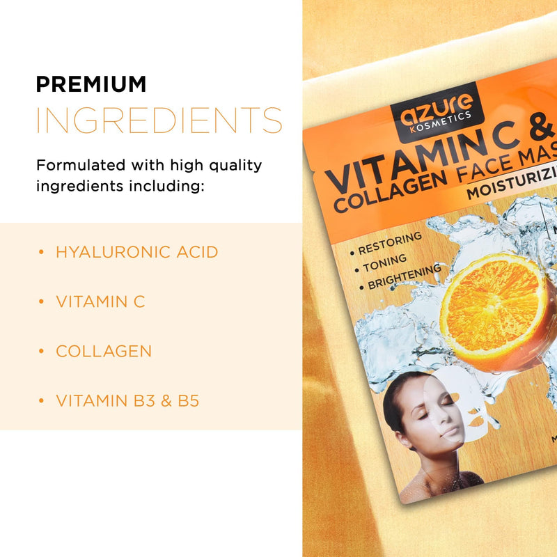 Collagen & Vitamin C Nourishing Sheet Mask, Dermatologist Tested - 10 Pack Vitamin C & Collagen (Pack of 10)