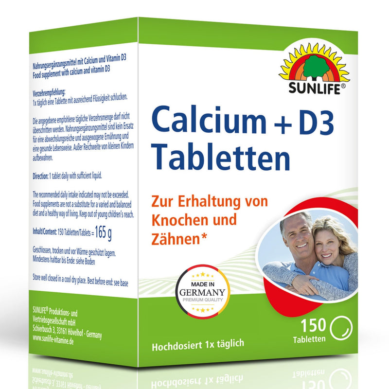 [Australia] - SUNLIFE Calcium + D3 tablets - 1 x 150 pieces - Calcium & Vitamin D3 tablets for bones and teeth - High-dose calcium - Dietary supplement with 400 mg calcium & 5 µg vitamin D3 per tablet 