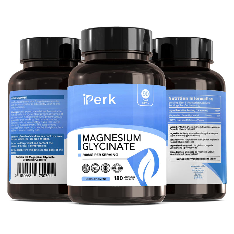 Magnesium Glycinate Capsules Provide 300 mg of Pure Elemental Magnesium Per Serving 180 Vegan Caps 1 count (Pack of 180)