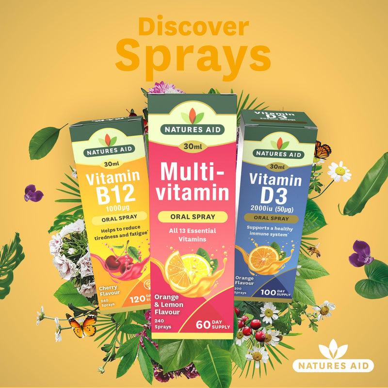 Natures Aid Multivitamin Daily Oral Spray 30ml - Natural High Strength Supports Energy Tiredness Fatigue Healthy Immune & Nervous System - Pill Tablet Capsule Free Liquid Supplement 2-Month Supply Multivitamin Spray 30ml