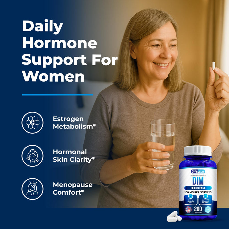 DIM 100mg Diindolylmethane DIM Supplement for Hormone Support*, 200 Caps | 200 Day Supply, Just 1 A Day - The Compound From Cruciferous Vegetables - Helps Support Healthy Estrogen Balance