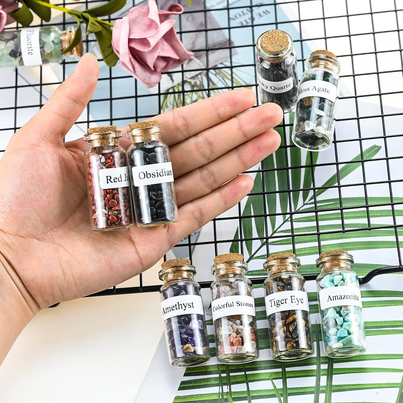 [Australia] - Pack of 15 crystal wish bottles, healing crystal tumbled stones collection set, natural quartz gravel wish bottle, Advent calendar stones for Reiki, healing, meditation 15 pieces 