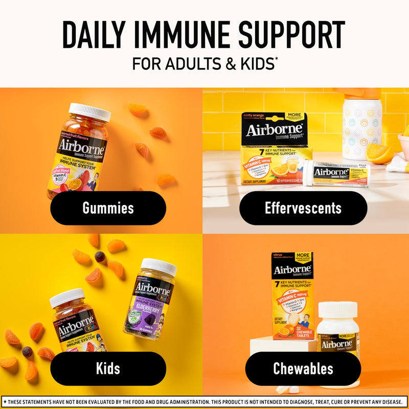 Airborne Immune Support Effervescent Tablets, Zesty Orange Flavor - 30ct with 1000mg Vitamin C + Vitamins A, D, E, Zinc, Selenium, Manganese & Herbal Blend - Sugar‑Free, Gluten‑Free Citrus 30 Count (Pack of 1)