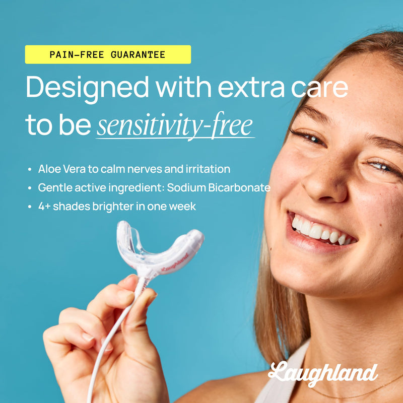 [Australia] - Laughland Gentle Teeth Whitening Kit, Phone-Powered LED Mouthpiece & 3 Whitening Gel Syringes, Sodium Bicarbonate, Aloe Vera & Mint, for Sensitive Teeth, at-Home Dental Care, 6+ Treatments 