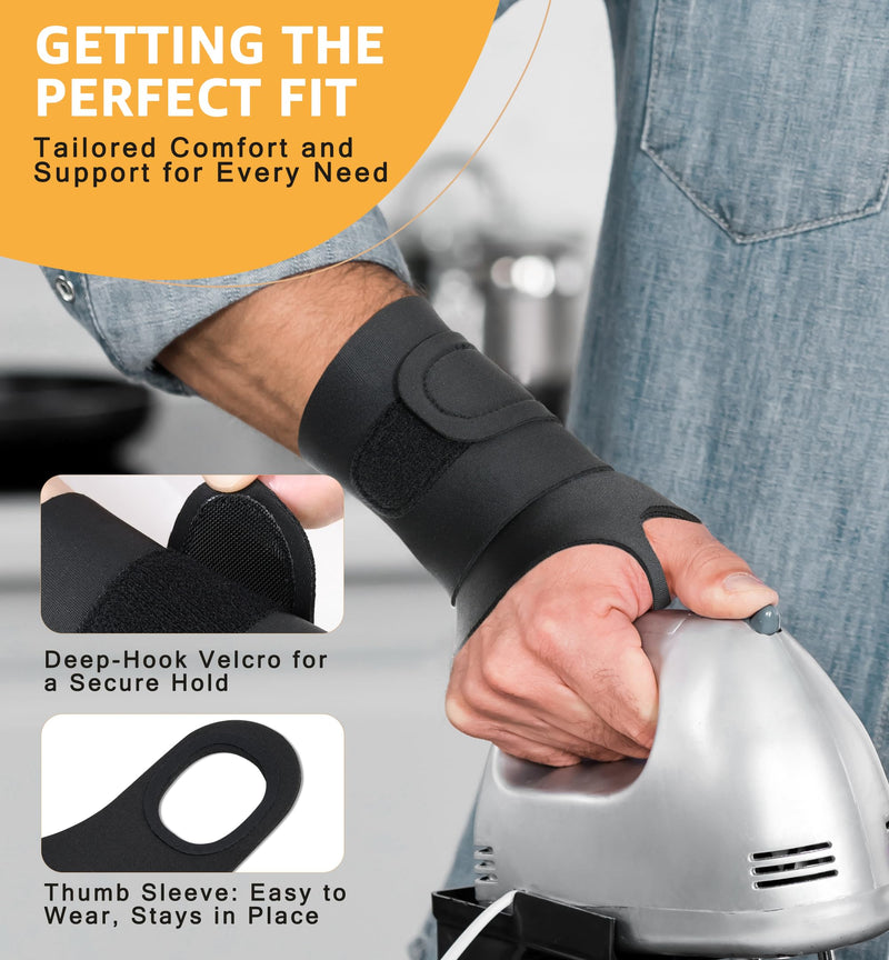 2 Pack Thin Compression Wrist Brace for Men & Women, Adjustable Elastic Wrist Support for Carpal Tunnel Arthritis Tendonitis Sports Pain Relief, Soft & Comfortable Day/Night Wrist Wraps (Black) Black