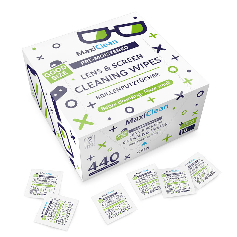 [Australia] - MAXI CLEAN glasses cleaning cloths - 440 glasses cleaning cloths moist - glasses cleaner wet wipes for glasses, laptop and PC screens, binoculars, optical lenses, watch glasses 