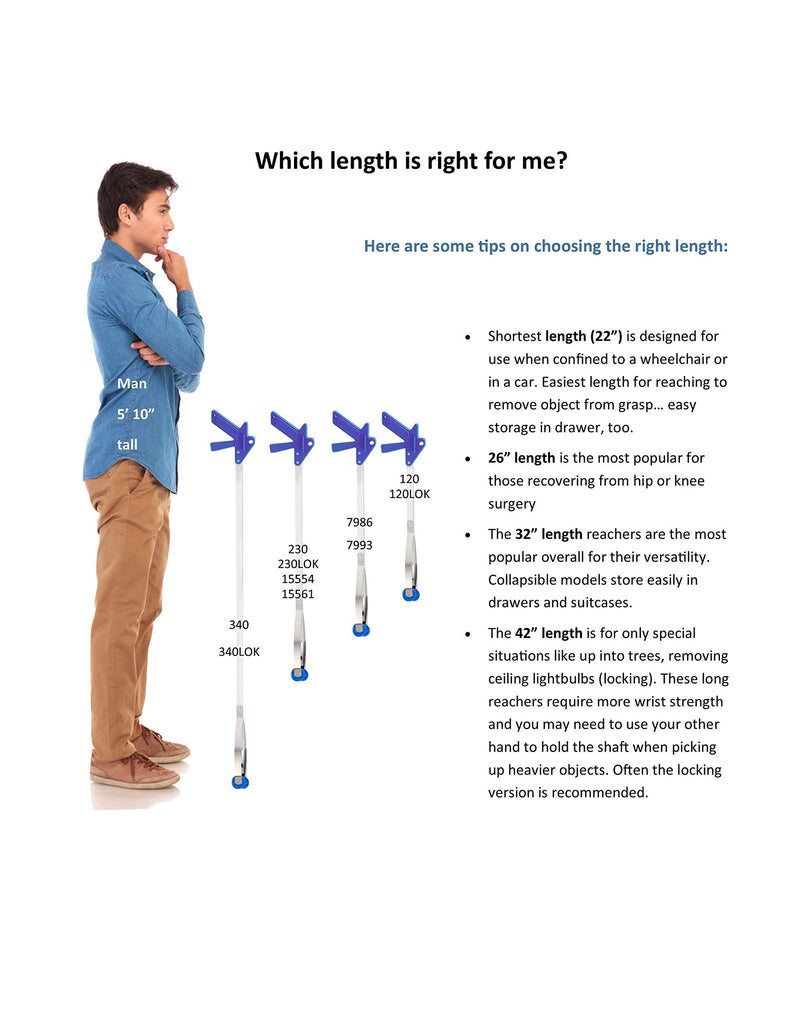 [Australia] - ArcMate 32" EZ Reacher Deluxe - Grabber Reacher with 5 lb. Pickup Capacity, 4.5" Wide Fingers, Locking Handle, Heat Resistant Silicone Tips - Grabber Tool for Elderly, Post Op, Accessibility 32 Inch 