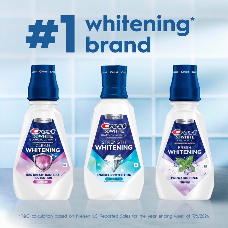 Crest 3D White Glamorous White Alcohol Free Multi-Care Whitening Mouthwash, Hydrogen Peroxide Mouthwash, Arctic Mint, 16 fl oz (473 mL) - Pack of 4, Crest Mouthwash 16 Fl Oz (Pack of 4)