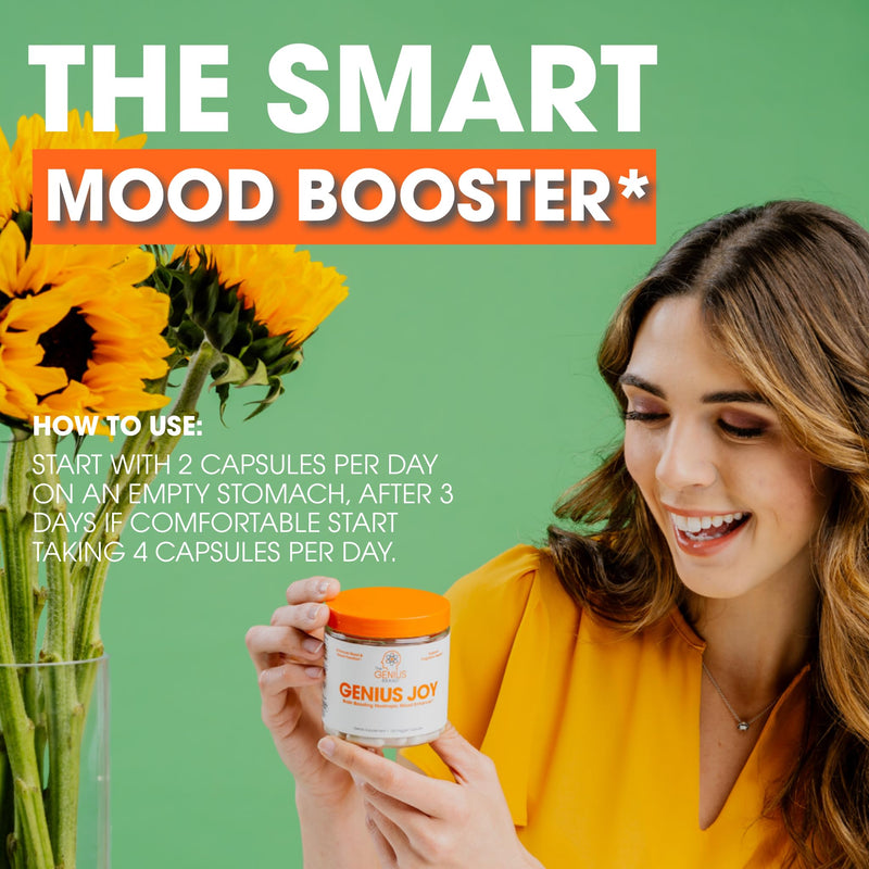 [Australia] - Genius Joy, Nootropic Mood Enhancer Supplement - Support Cognitive Health, Enhance Mood & Neural Function with Brain Boosting L-Theanine, Panax Ginseng & SAM-e - Organic, Non-GMO, & Gluten-Free 